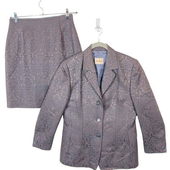 Betty Barclay Skirt Suit Wool Blend Brocade Women Retro Librarian Secretary Med